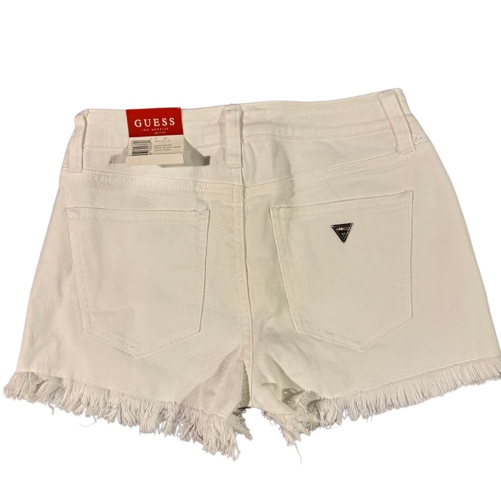 Guess Emma Mid Rise Button Fly Frayed White Denim Shorts 26